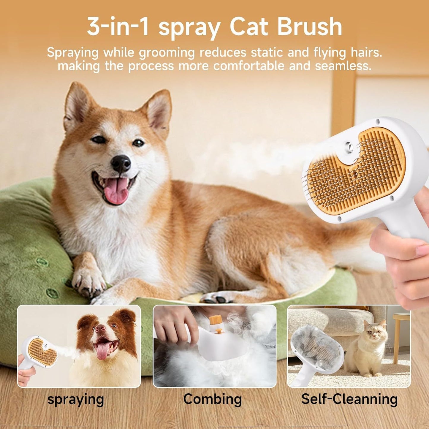 3-in-1 Universal Pet Steam Brush